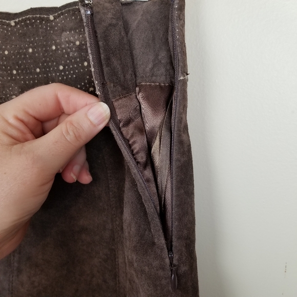 CAbi Brown 100% Leather Scalloped Skirt size 6 380 - Picture 5 of 7